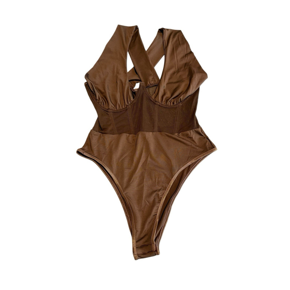 G Bella Bodysuit Medium Brown Mesh Waist Shapewear Corset